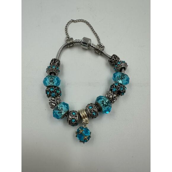 Swarovski Jewelry - Swarovski Aquamarine blue crystal bead Pandora style charm bracelet